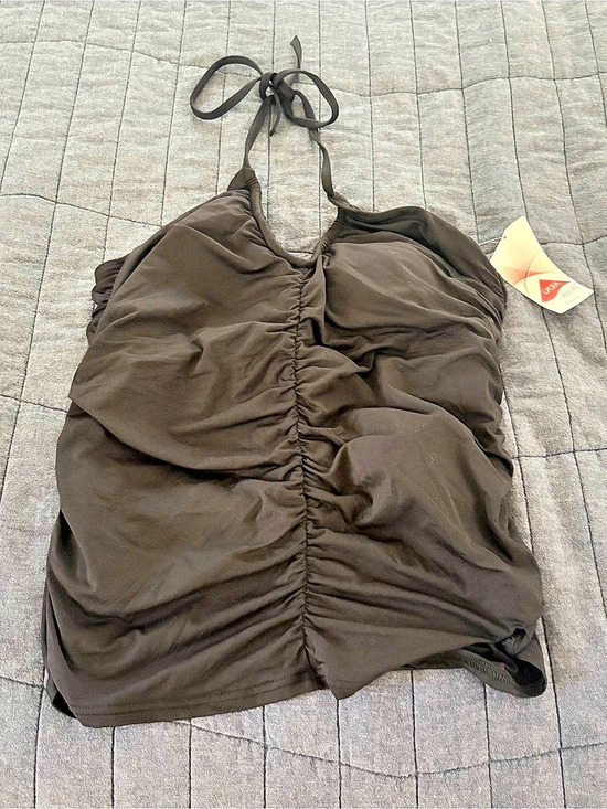 Lands' End Other - Lands' End Ruched Black Long Halter Swimsuit Top Size 10 NWT